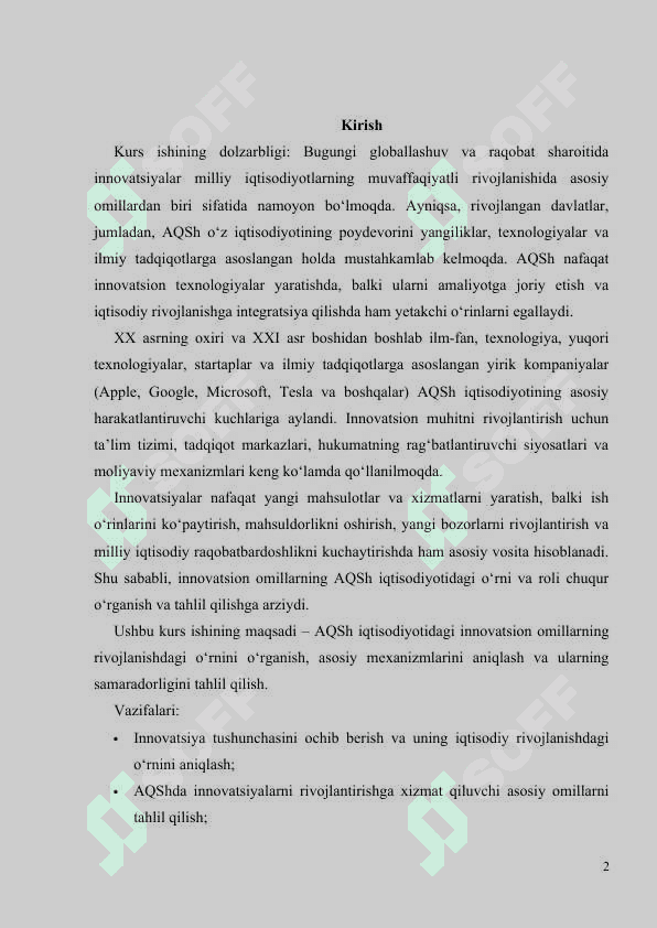 AQSH IQTISODIY RIVOJLANISHIDA INNOVATSION OMILLAR 2