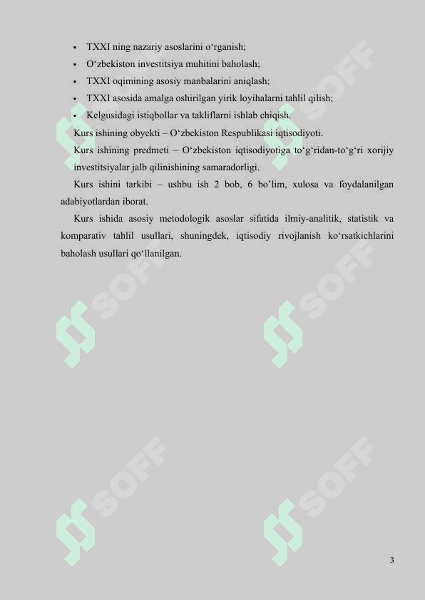 O'ZBEKISTON IQTISODIYOTIDA TO'G'RIDAN-TO'G'RI ХОRIJIY INVESTITSIYALARNING O'RNI 3