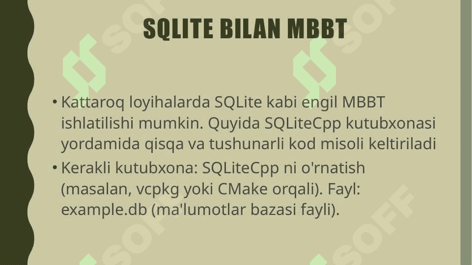 C++ da ma’lumotlar bazasini boshqarish tizimini joriy qilish 8