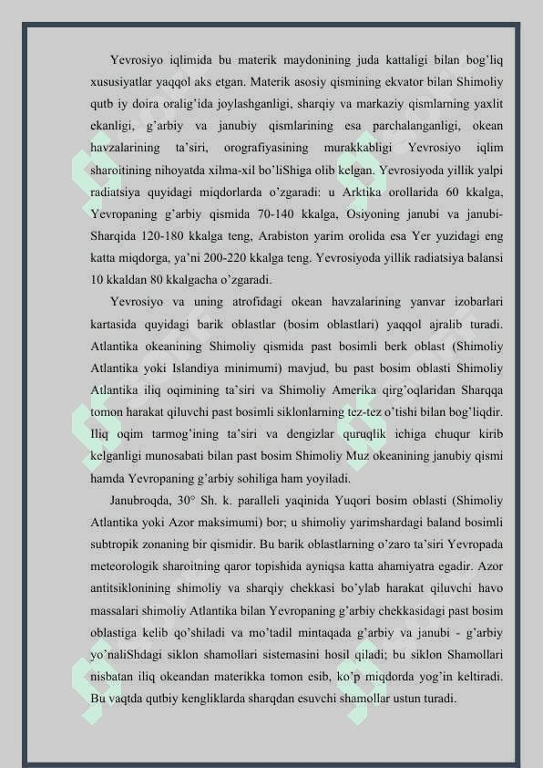 Yevrosiyo materigi asosiy shaharlari iqlimining xususiyatlari 3