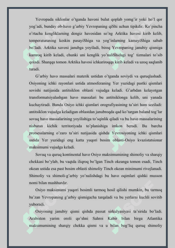 Yevrosiyo materigi asosiy shaharlari iqlimining xususiyatlari 4