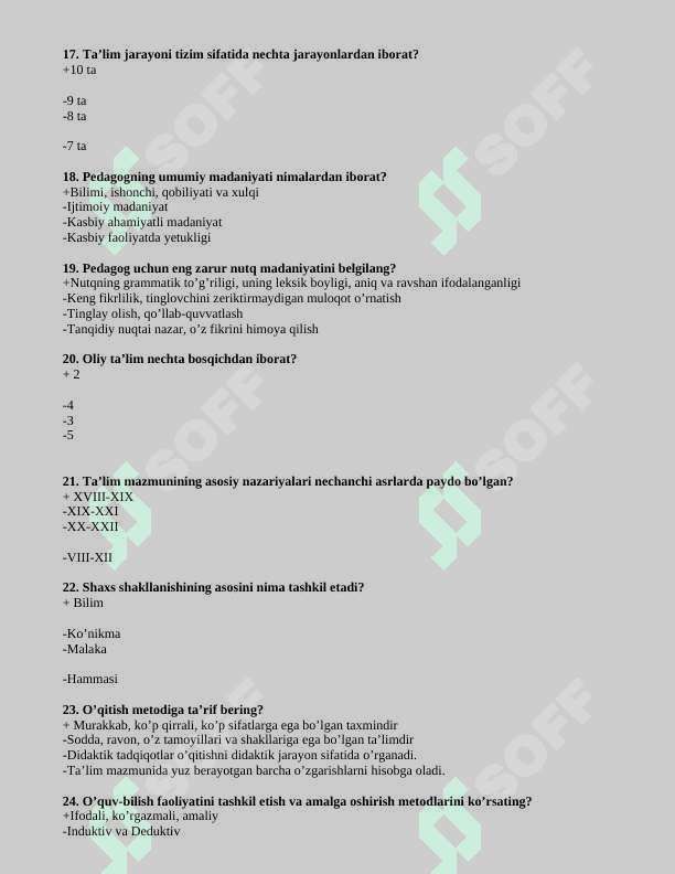 PEDAGOGIK MAHORAT FANIDAN TEST SAVOLLARI 3