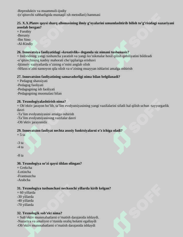 PEDAGOGIK MAHORAT FANIDAN TEST SAVOLLARI 4