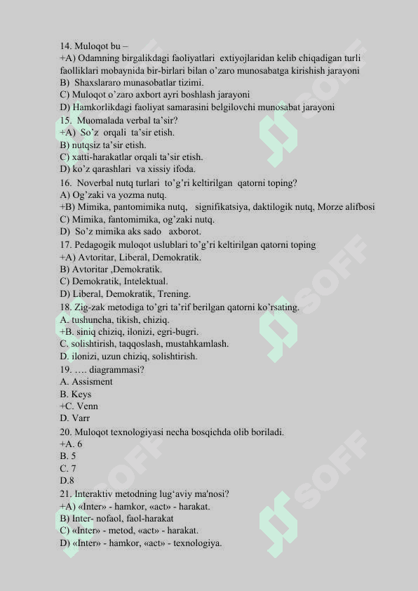 Pedagogik Texnalogiya fanidan 400 ta test savol javoblari bilan 3