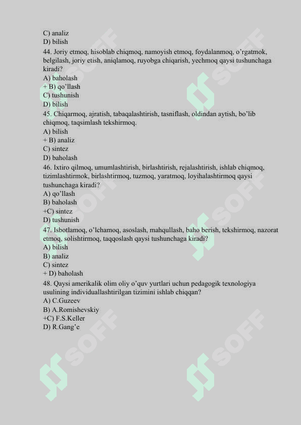 Pedagogik Texnalogiya fanidan 400 ta test savol javoblari bilan 8