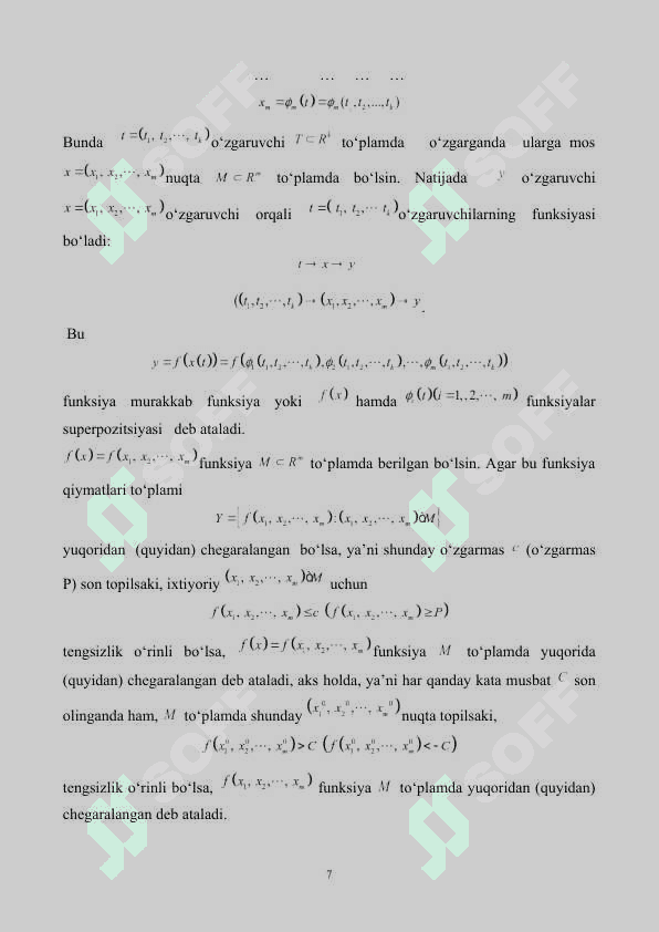 Ko‘p o‘zgaruvchili funksiyaning xususiy hosilalari kurs ishi 7