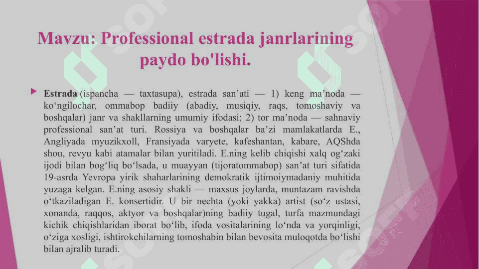 Professional estrada janrlarining paydo bo`lishi 2