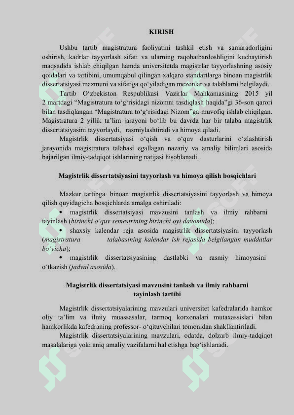 Magistrlik dissertatsiyasi yozish tartibi 2