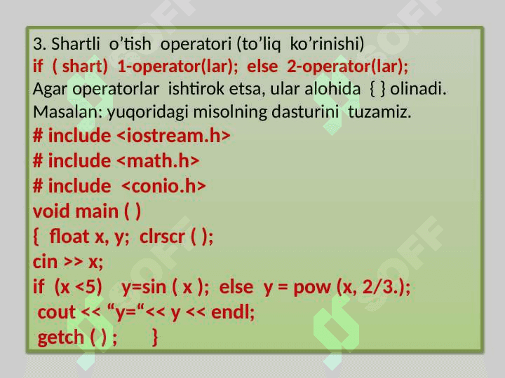 If va if … else operatori. ?.. Shart amal. 8