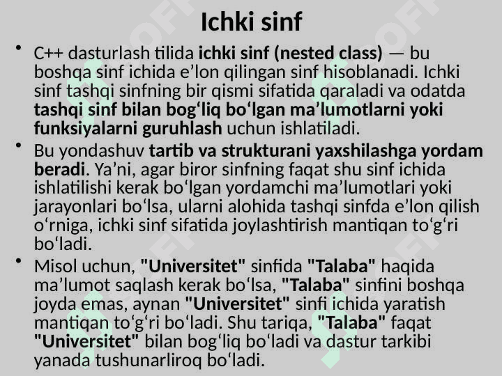 Boshqa sinflarni o'z ichiga olgan sinflar 2
