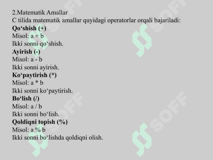 Berilganlar turlari. C amallari 4