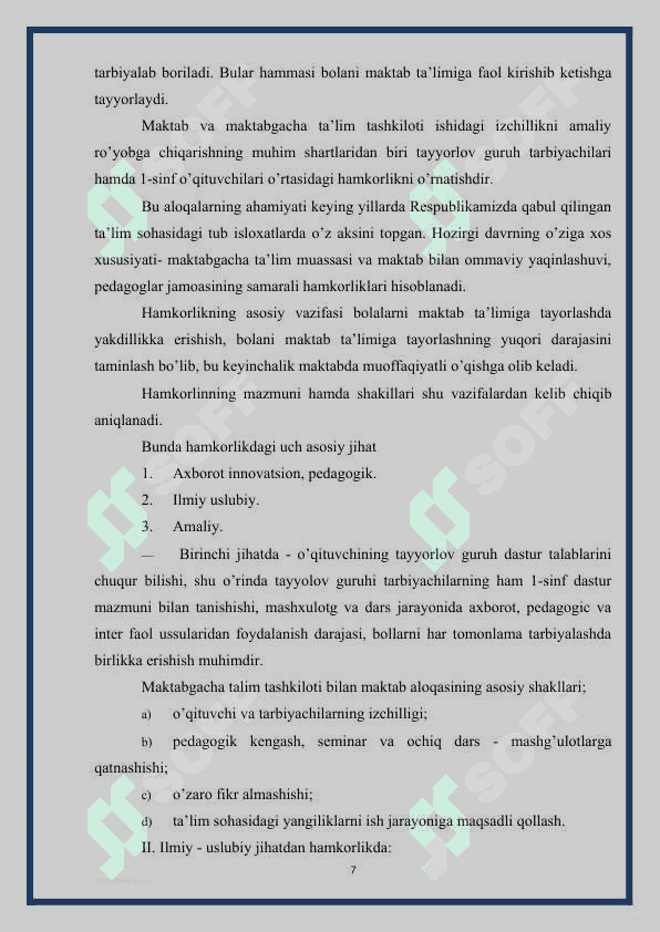 Maktabgacha ta'lim tashkilotining maktab bilan aloqa shakillari 7