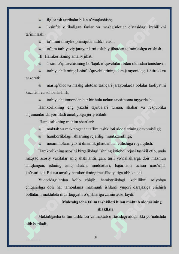 Maktabgacha ta'lim tashkilotining maktab bilan aloqa shakillari 8