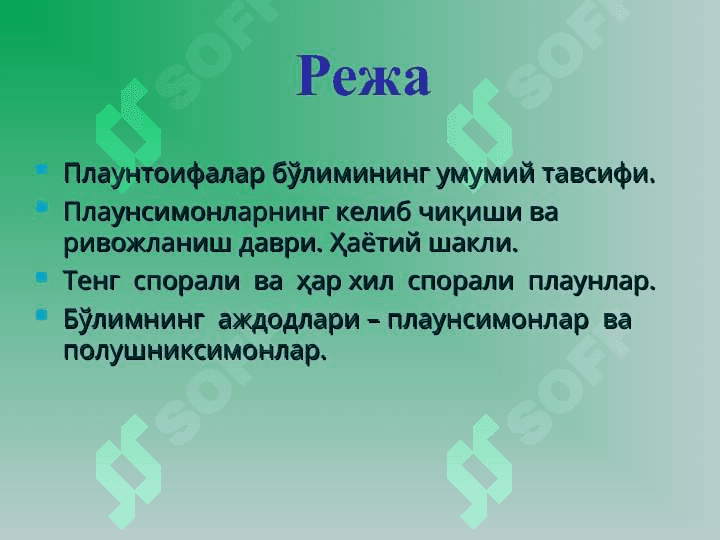 Плаунтоифа (Lycopodiophyta) ўсимликлар. 2