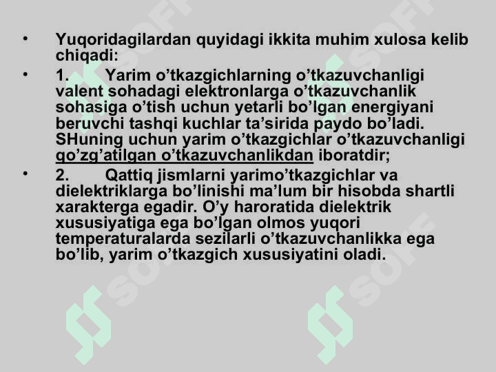 Dielektriklar. Elektr maydondagi dielektriklar. Yarim o'tkazgichlar 7