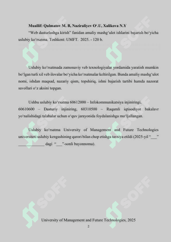 Web dasturlashga kirish fanidan uslubiy ko'rsatma 2