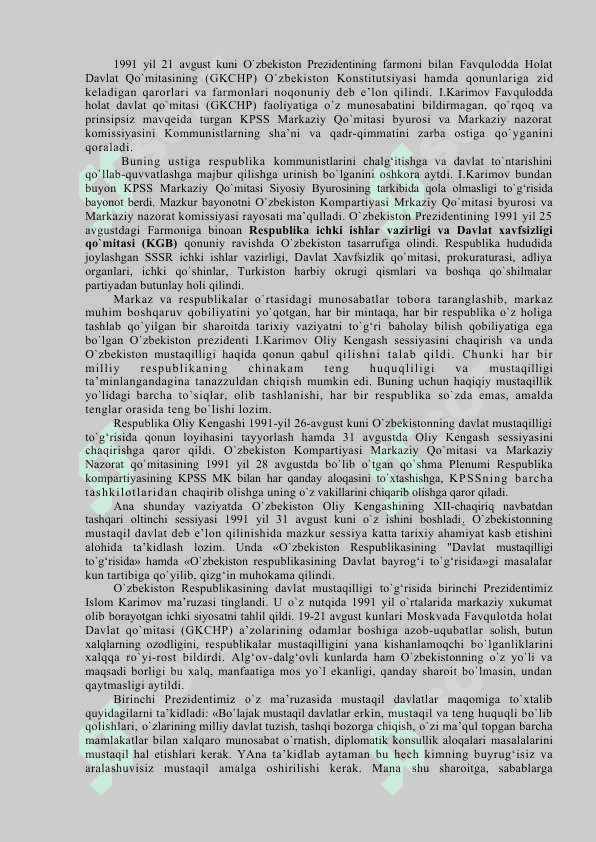 O`zbekiston Respublikasining tashkil topishi va uning tarixiy ahamiyati. 3