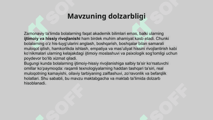 Bolalarning ijtimoiy va hissiy ko'nikmalar. 2