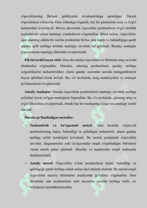 Hajmi, balandligi va qalinligiga qarab predmetlarni ketma-ket joylashtirish 4