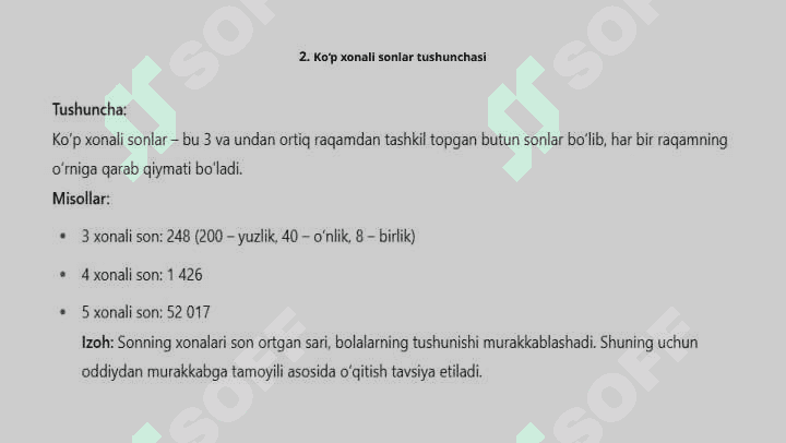 KO'P XONALI SONLARNI RAQAMLASHGA O'RGATISH METODIKASI. kurs ishi 4