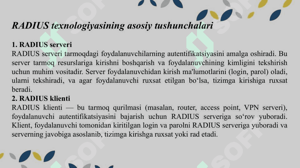 RADIUS autenfikatsiya serverlari. ATM tarmoqlari. 4