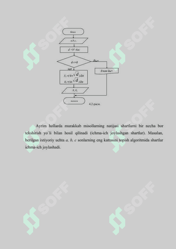 Tarmoqlanuvchi jarayonlar uchun algoritmlar tuzish. Shartli ifodalarni, tarmoqlanuvchi jarayonlarni hisoblash algoritmlari 4