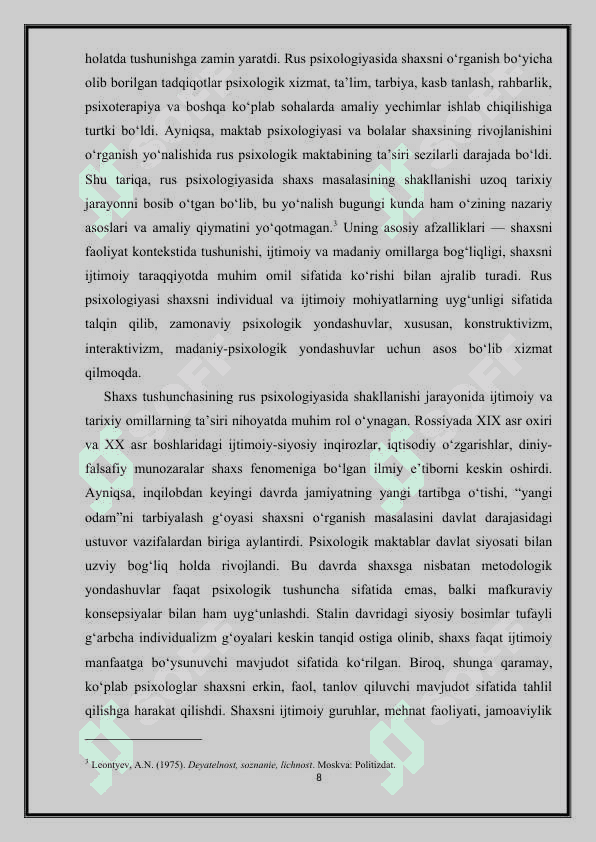 RUS PSIXOLOGIYASIDA SHAXSGA DOIR YONDASHUVLAR 8