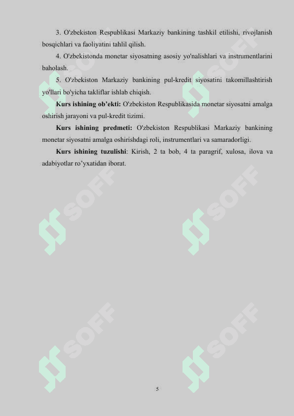 Monetar siyosat va pul-kredet tizimi; markaziy bankning roli 5