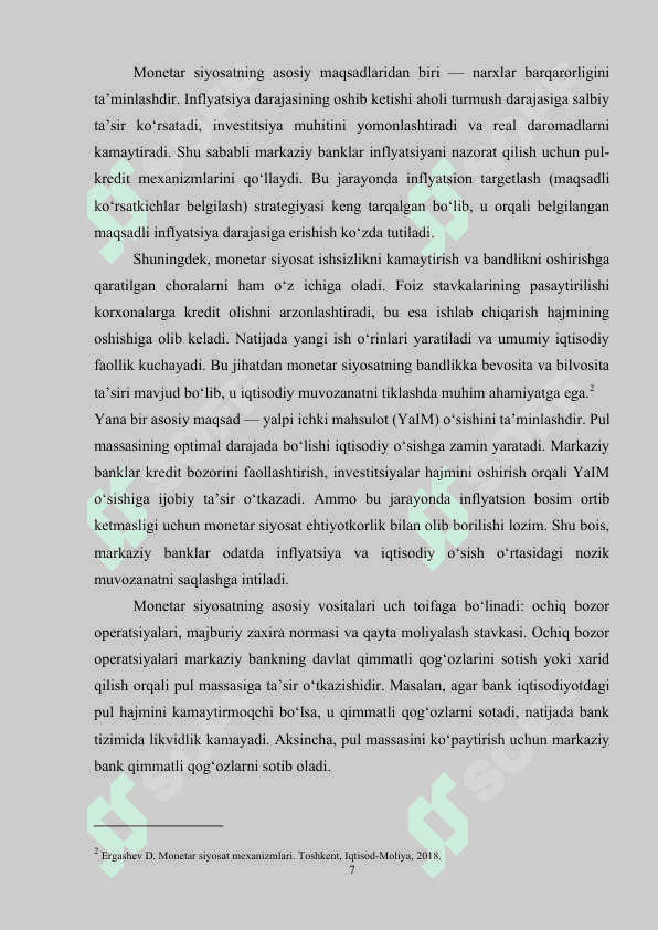 Monetar siyosat va pul-kredet tizimi; markaziy bankning roli 7
