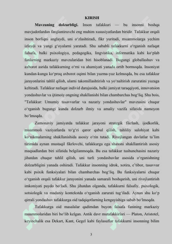 Tafakkur. Umumiy tasavvurlar va nazariy yondashuvlar 3