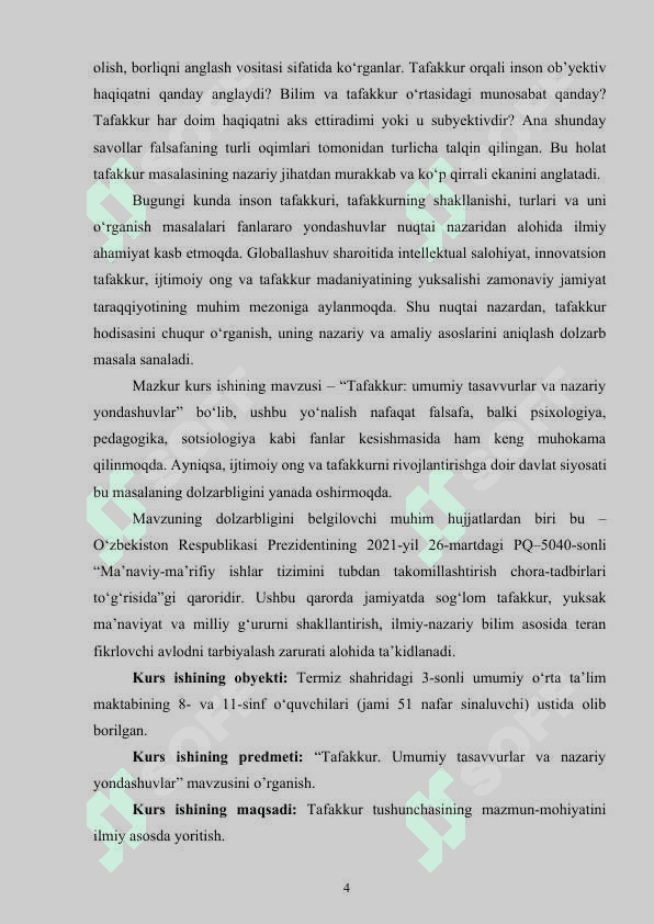 Tafakkur. Umumiy tasavvurlar va nazariy yondashuvlar 4