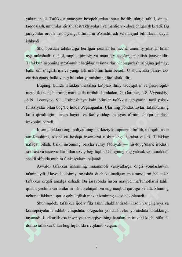 Tafakkur. Umumiy tasavvurlar va nazariy yondashuvlar 7