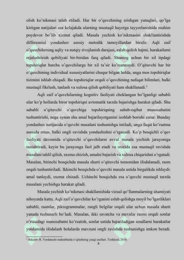 Yordamchi maktabda sodda va murakkab masalalar yechishga o’rgatish 8