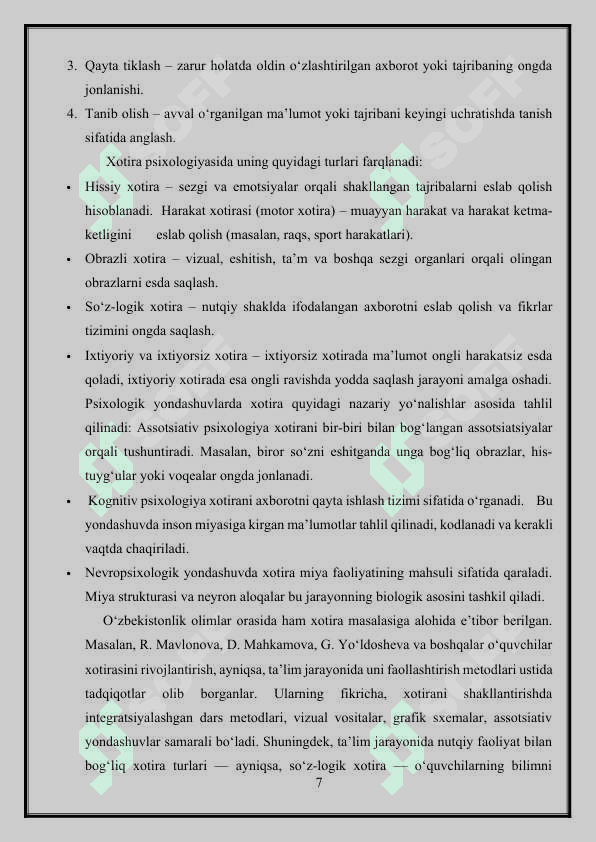 XOTIRANING RIVOJLANISHI VA BUZILISHI 7