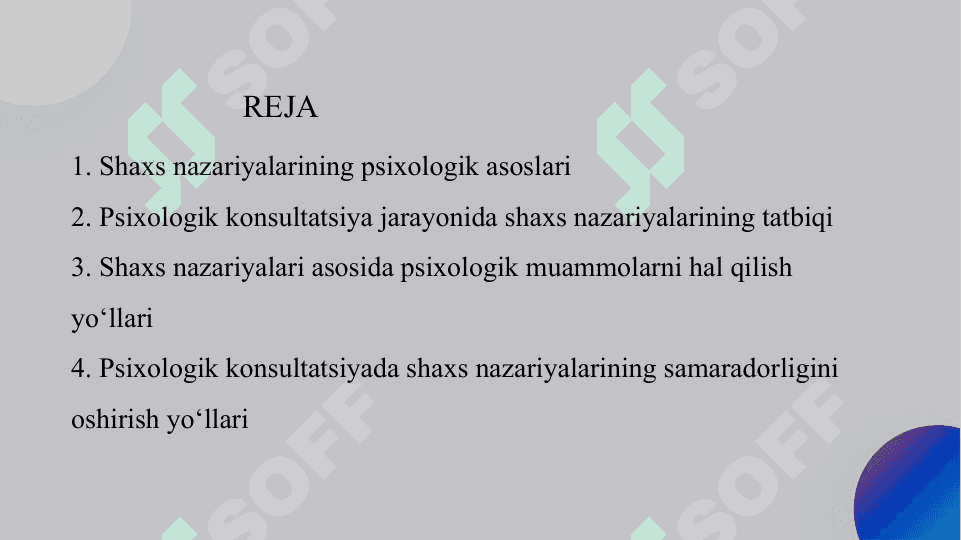 Shaxs nazariyalarida psixologik konsultatsiya slayd 2