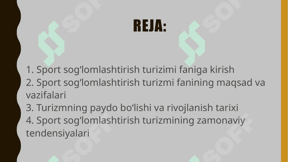 Sport sog’lomlashtirish turizimi faniga kirish. Fanning maqsad va vazifalari. Turizmning paydo bo’lishi va rivojlanish tarixi 2