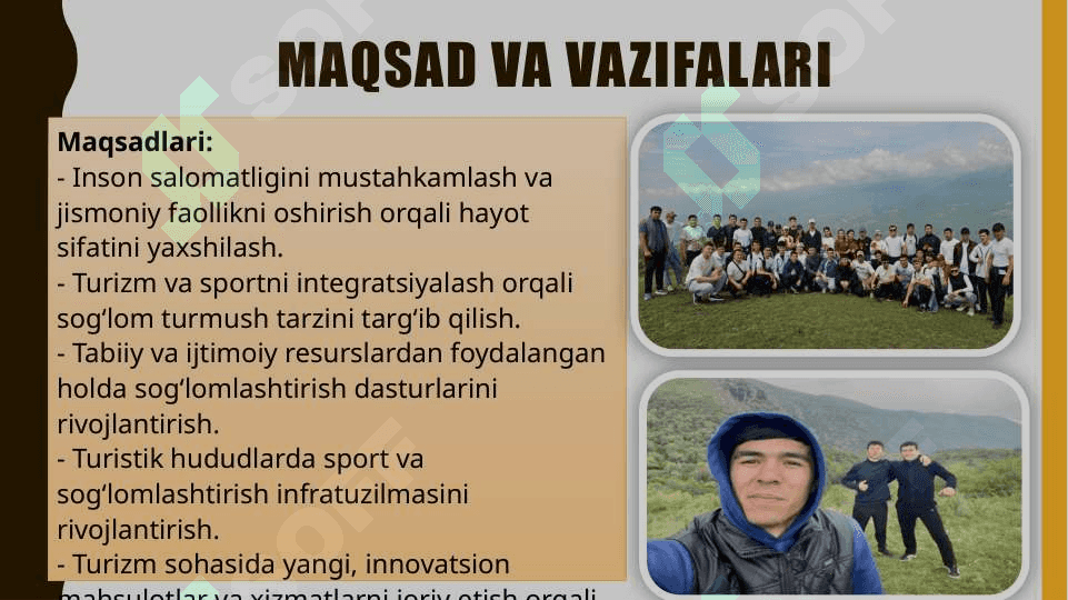 Sport sog’lomlashtirish turizimi faniga kirish. Fanning maqsad va vazifalari. Turizmning paydo bo’lishi va rivojlanish tarixi 4