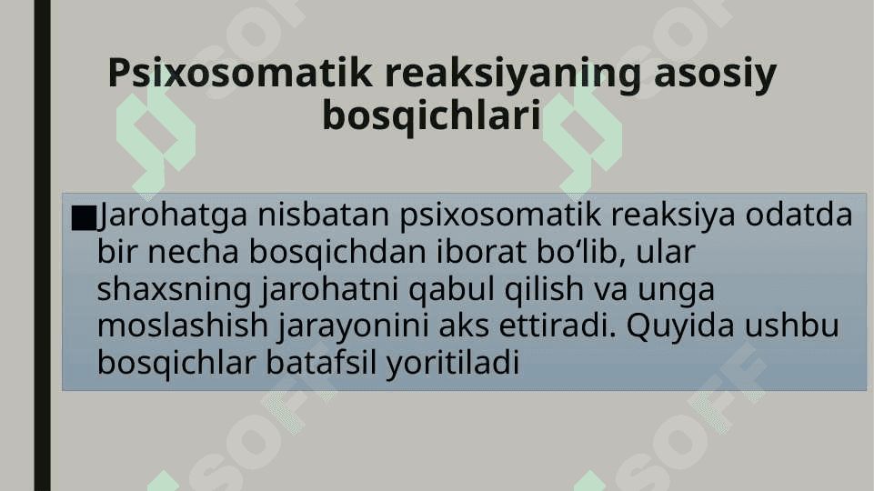 Jarohatga nisbatan psixosomatik reaksiya uning asosiy bosqichlari 4
