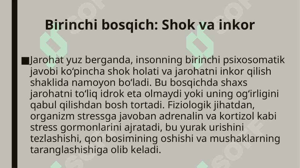 Jarohatga nisbatan psixosomatik reaksiya uning asosiy bosqichlari 5