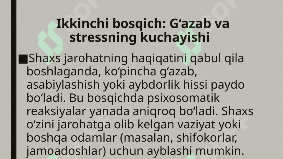 Jarohatga nisbatan psixosomatik reaksiya uning asosiy bosqichlari 8