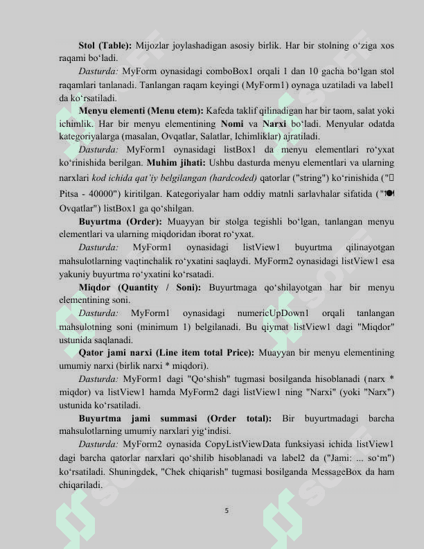KAFE VA QAHVAXONA MENYUSI, BUYURTMALARINI YURITISH DASTUR ILOVASINI YARATISH 5