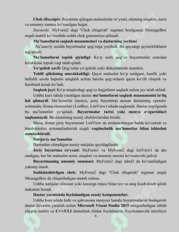 KAFE VA QAHVAXONA MENYUSI, BUYURTMALARINI YURITISH DASTUR ILOVASINI YARATISH 6