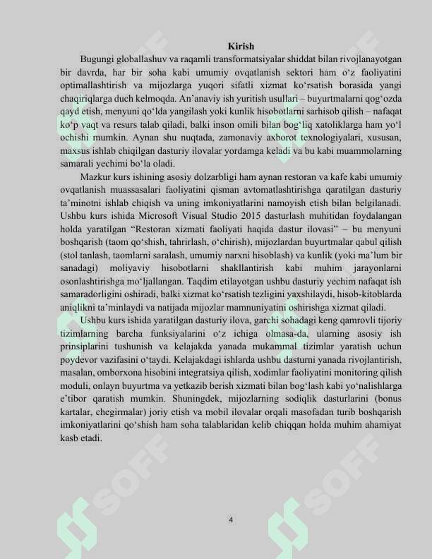 RESTORAN XIZMATI FAOLIYATI HAQIDA DASTUR ILOVASINI YARATISH 4