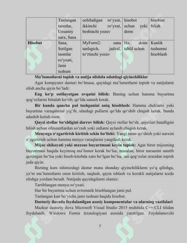 RESTORAN XIZMATI FAOLIYATI HAQIDA DASTUR ILOVASINI YARATISH 7