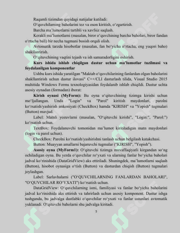 MAKTAB O‘QUVCHILARINING FANLARDAN OLGAN BAHOLARINI SHAKLLANTIRISH UCHUN DASTUR ILOVASINI YARATISH 5