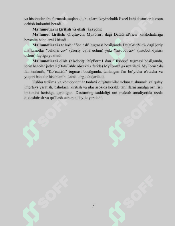 MAKTAB O‘QUVCHILARINING FANLARDAN OLGAN BAHOLARINI SHAKLLANTIRISH UCHUN DASTUR ILOVASINI YARATISH 7