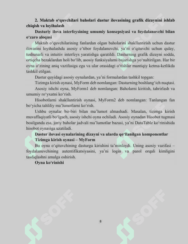 MAKTAB O‘QUVCHILARINING FANLARDAN OLGAN BAHOLARINI SHAKLLANTIRISH UCHUN DASTUR ILOVASINI YARATISH 8