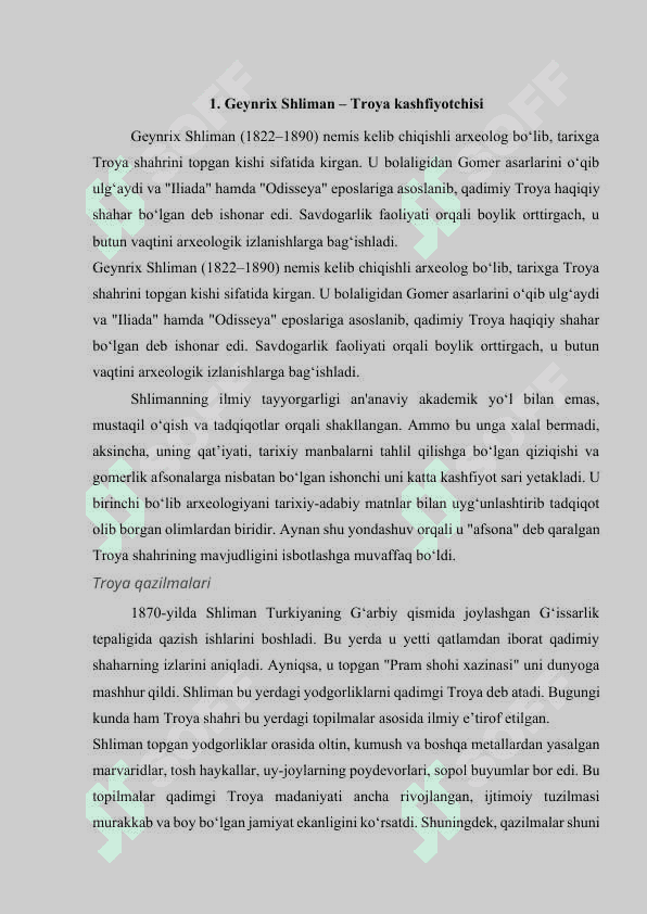 Qadimgi Yunonistonni arxeologik o‘rganish A. Evans va G. Shliman faoliyati 3