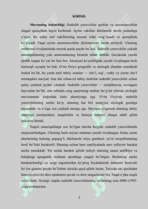 O‘RTA OSIYODA UCHRAYDIGAN SUDRALIB YURUVCHILAR XILMA-XILLIGI VA ULARNING EKOLOGIK GURUHLARI 2