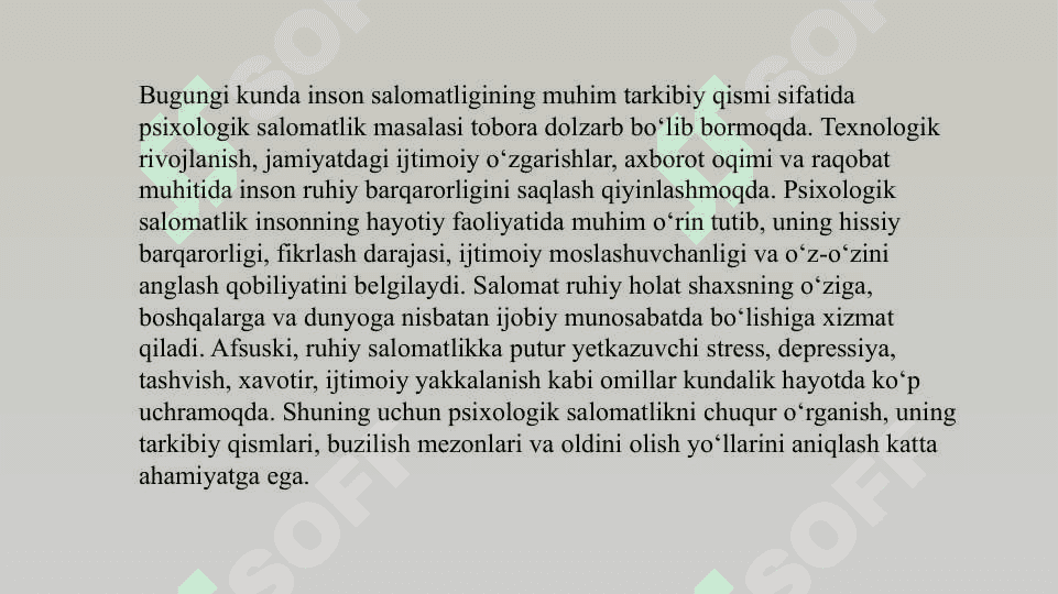 Psixologik salomatlik  uning strukturasi va buzilish me'yorlari slayd 3
